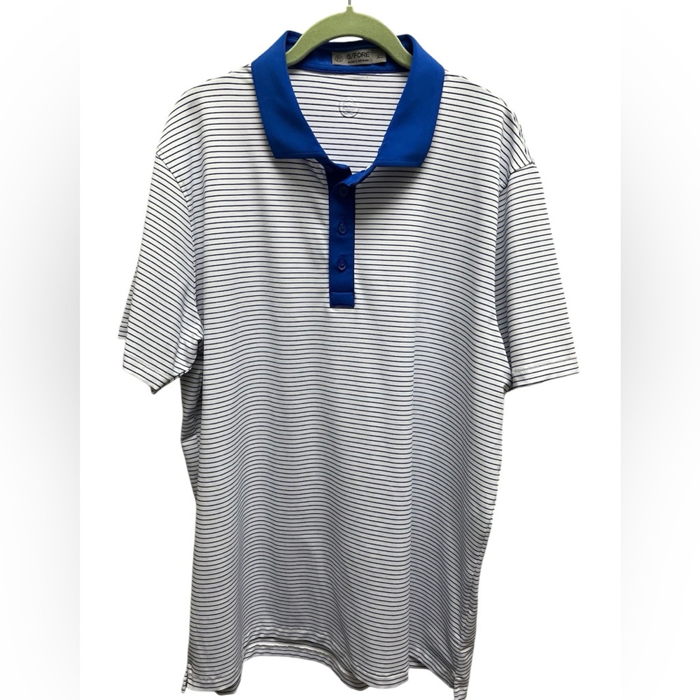 G Fore Men’s Blue And White Stripe Tech Fabric Polo Golf Shirt Sz Xl